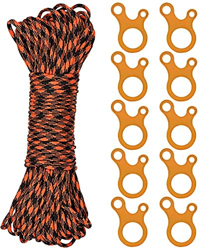 Guy Ropes with tensioners- 31m Tent Line 4mm Guyline Cord Adjuster for Awning Canopy/ Boat /Camping /HikingOrange (C-34)