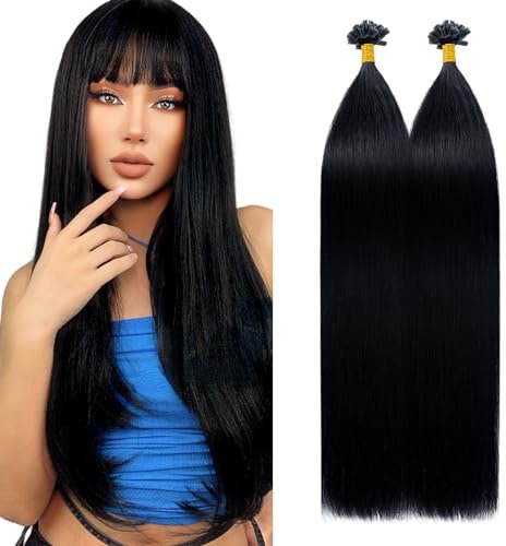 Silk-co U Tip Human Hair Extensions Pre Bonded Keratin Nail Tip 22-100g 100S Strands #01 Jet Black Remy Real Long Straight