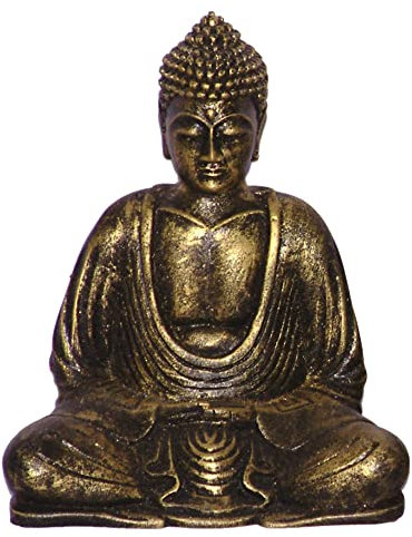 Dekofigur Buddha aus Resin mit Goldschimmer Yoga Figur, orientalischer Buddha aus Indien