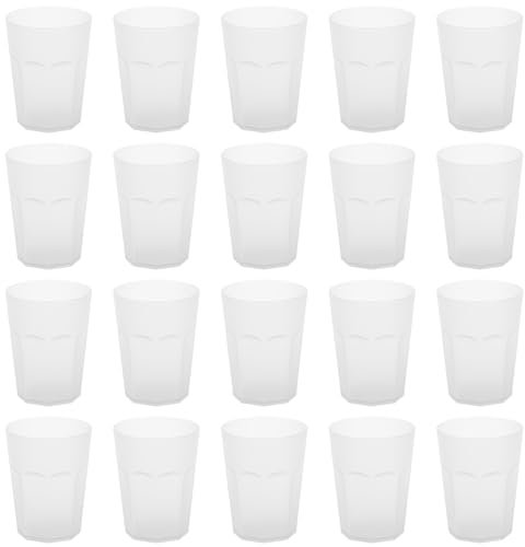 Engelland - 20 x Plastikbecher, Trinkbecher, Weiß, Frostoptik, 250 ml, mit Eichstrich, bruchfest, stapelbar, Mehrweg, Kunststoff, wiederverwendbar, Party-Becher, Trink-Glas