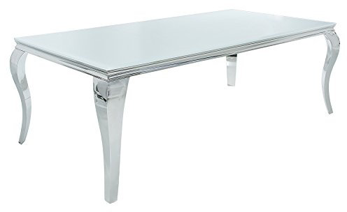 Riess Ambiente Eleganter Design Esstisch MODERN BAROCK 200cm weiß Edelstahl Opalglas Tischplatte Konferenztisch Tisch
