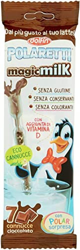 Lucgel Paille Polaretti MAGIC MILK Petit déjeuner Enfants Microphères au Goût de Chocolat Dolfin - 42 pièces -