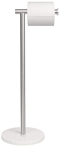 NearMoon Bath Toilet Paper Holder Stand- Modern Tissue Roll Holder Standing with Balanced Base, Rustproof Toilet Roll Holder for Bathroom/Kitchen Countertop (Brushed Nickel, Marble Base)