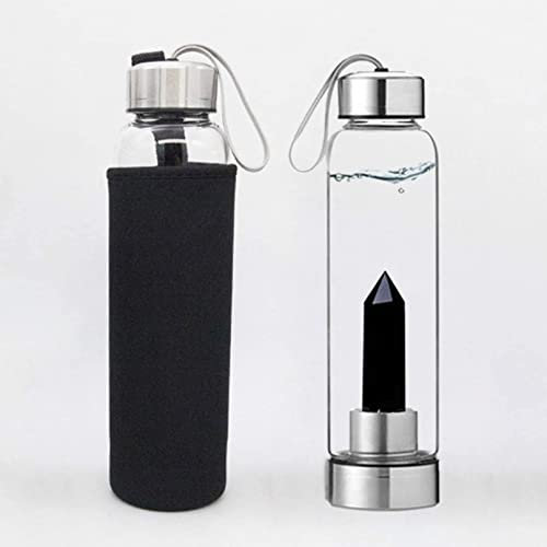 Heilkristall-wasserflasche 550 Ml Glas-edelstein-trinkflasche Tragbare Quarz-edelstein-Flasche Obsidian-wasserflasche Abnehmbarer Natürlicher Kristall (Color : Obsidian, Size : with Cup Cover)