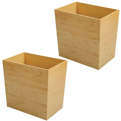 mDesign Poubelle de Cuisine Pratique – Jolie Corbeille à Papier en Fibre de Bois à l'aspect Bambou – Poubelle de Salle de Bain compacte, Aussi pour la Cuisine et Le Bureau – Lot de 2 – Couleur Nature