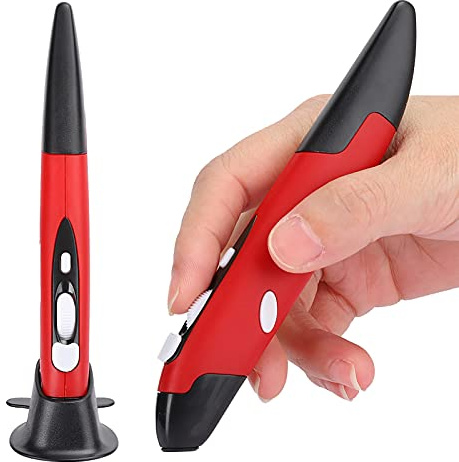 Cuifati Kabellose Optische Taschen-Stiftmaus, 2,4-G-USB-Smart-Stifttyp-Handschriftmaus, 3-Stufen-DPI, 4 Tasten, Ergonomische -Stiftmaus für für Android/Linux/OS X(Rot)