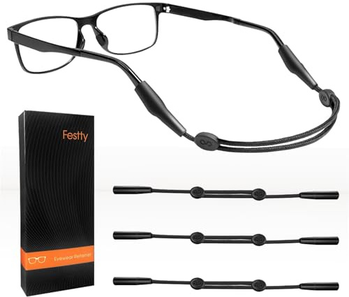Festty Glasses Strap Sports 3 pcs, Eyeglasses Strap Holder for Kids Women Men, Adjustable Sunglasses lanyard string chain，Reading eye glasses holders around neck, Eyewear Retainer (Black)