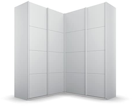 Rauch Möbel Quadra Schrank Eckschrank Schwebetürenschrank, Grau, 4-trg., inkl. 2 Kleiderstangen, 12 Einlegeböden, BxHxT 181x229x187 cm
