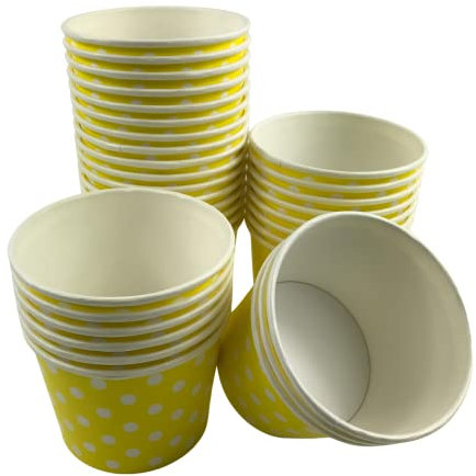 MMvolesy 12oz Yellow Paper Ice Cream Cups Polka Dot Paper Disposable Dessert Cups, Ice Cream Bowls For Cold Or Hot Food, Paper Dessert Cups, And Coloured Paper Cups For Soups 50Pc