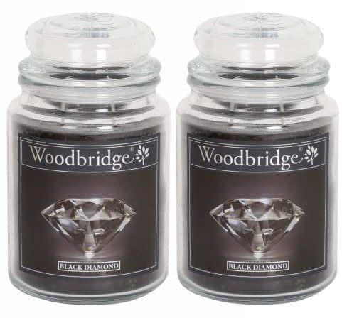 Woodbridge Große Duftkerze im Glas mit Deckel | 2er Duftkerzen Set Black Diamond | Duftkerze Frisch | Kerzen lange Brenndauer | Raumduft für Zuhause | Kerze 2 Docht