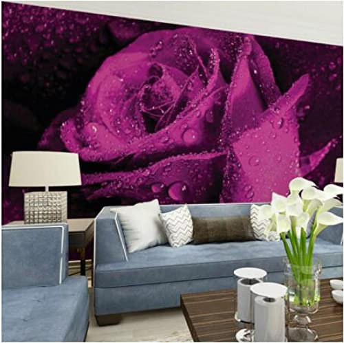 Fototapete 3D Effekt Tapete Lila & Rosen Größe:W400CMxH280CM Vliestapete 3D Tapeten Wanddeko Wandbilder Wohnzimmer