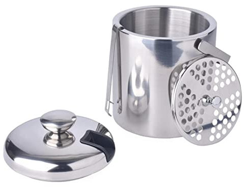 Eidoct Stainless Steel Ice Bucket, Double-Layer Thermal Insulation Ice Bucket with Lid,Strainer and Ice Tong, Perfect for Home Bar, Restaurant, BBQ, Parties, Clubs (1.3L)