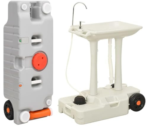 vidaXL Support de Lave-Mains de Camping et réservoir d'eau à roulettes, lavabo de Camping avec réservoir d'eau, évier Portable, évier sur Pied