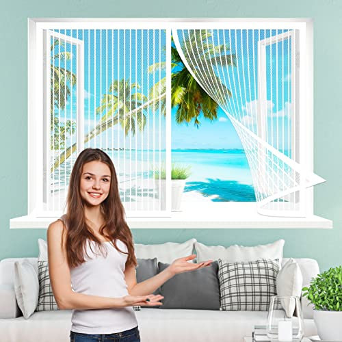 Tenda Zanzariera Magnetica Finestra, 130 x 105 cm Zanzariera Magnetica Adesivo, Easy to Install Per Porte Finestre Tenda, Bianco
