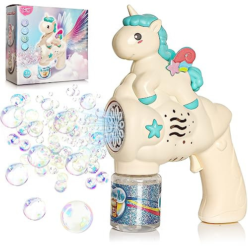 Bubble Gun, Bubble Machine Gun für Kinder, tragbare Einhorn Bubble Machine Spielzeug, Einhorn Sommer Bubble Machine Spielzeug, geeignet für Spiel auf Rasen, Pool und Partys.(Blau)