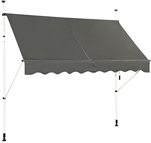 KOMFOTTEU Klemmmarkise höhenverstellbar 190-300 cm, Balkonmarkise 250 x 120 cm mit Sonnenschutz & Handkurbel, Sonnenmarkise ohne Bohren, Gelenkarmmarkise für Terrasse, Balkon, Garten