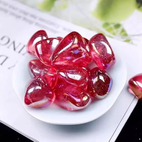 HXSCOO Natürliche Kristall-Trommelsteine, Engel, Aura, Quarz, Kies, Reiki-Heilung, poliertes Galvanisieren, Mineral-Aquarium, Heimdekoration (Color : Rot, Size : 50g)