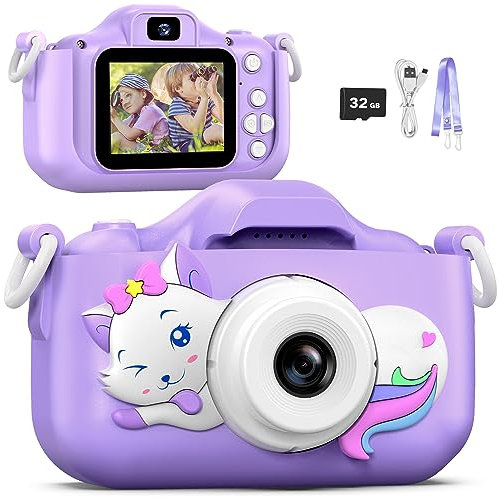 Kinderkamera, AONISE Fotoapparat Jungen und Mädchen Geschenkideen, Digitalkamera Spielzeug, 32 GB, 1080P HD Videorecorder, Geburtstagsgeschenk ab 3,4,5,6,7,8,9 10,11,12 Jahre