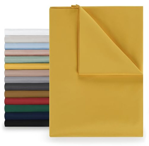Blumtal Basic Bettlaken 160 x 275cm - Pflegeleichtes Betttuch aus weichem, gebürstetem Mikrofaser-Gewebe, ohne Gummizug, Spicy Mustard - Gelb