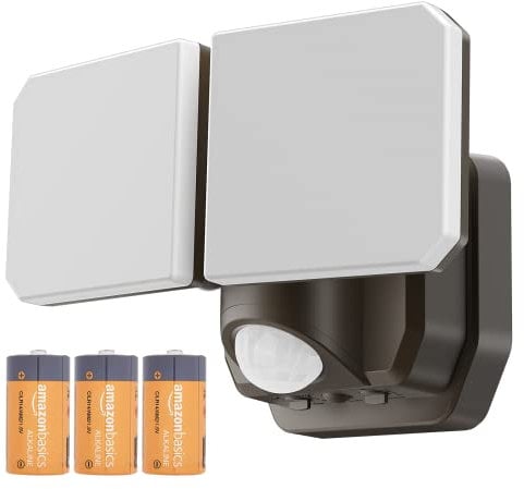 YTKIH Lumières de sécurité à piles plus lumineuses avec détecteur de mouvement, 1 000 lm LED du crépuscule à l'aube, projecteurs sans fil, avec 2 têtes réglables, lumières d'extérieur améliorées,