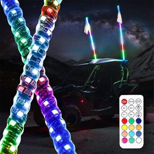 ErModa Fouets LED, fouets Lumineux avec télécommande, lumière de Danse/Chasse RGB, antenne LED, Spirale