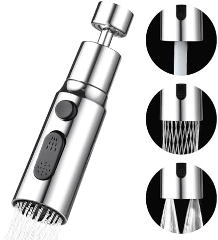 OSDUE Douchette Evier Cuisine Robinet 360 Degres, 3 Modes Embout Robinet Cuisine avec Aerateur, Mitigeur Evier Cuisine Tete de Robinet Rotative, Adaptateur Robinet Universal Orientable