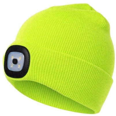 Mr.Gadget's Solutions LED Lighted Beanie Cap Knitted Hat with Light Hands Free 4 LED Headlamp for Camping Running Walking Fluorescent - Yellow
