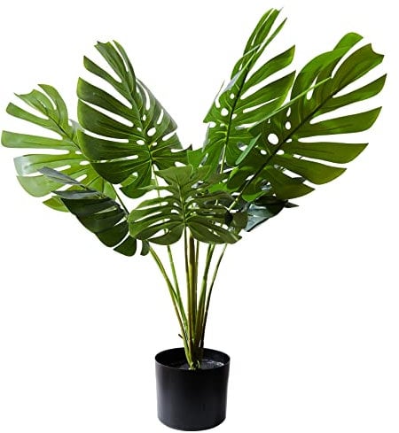 Fuxdre Künstliche Monstera-Pflanze Deliciosa künstliche tropische Palme in Kunststofftopf, moderne künstliche Pflanzen, große Bodenpflanze für den Innenbereich, Heimdekoration, Büro,