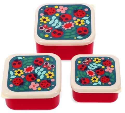 Snack Box 3er Set Ladybird wiederverwendbar, BPA-frei, Marienkäfer-Motiv