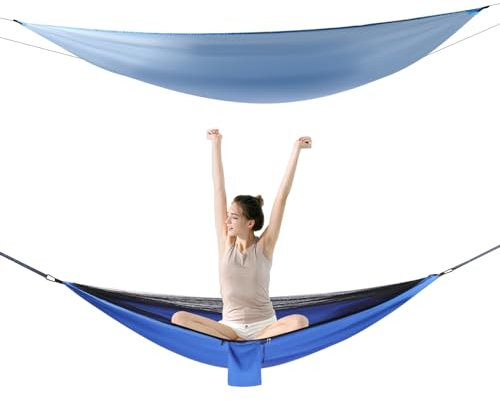 Ecoggeder Camping Hängematte 200kg Traglast Hängematte Outdoor mit Moskitonetz Outdoor Atmungsaktiv Hängematten für Camping Backpacking und Reisen (Blau)