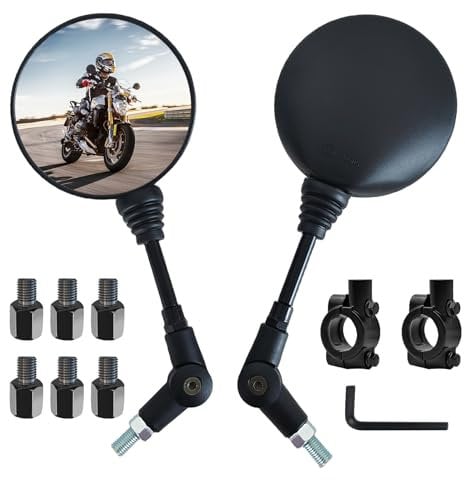 Motorrad Spiegel, 2 Stück Universal Motorradspiegel mit M8 M10, Motorrad Rückspiegel mit Halterung, Motorradspiegel Lenkerendenspiegel Kompatibel mit Scooter, Roller, E-Bike, ATV, Moped