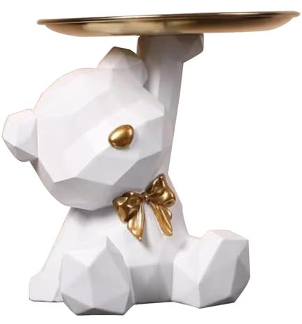Key Holder Bowl, Bear Key Tray Resin Bear Sculpture With Tray Cute Nordic Bear Candy Dish Animal Key Tray Candy Bowl for Office Entry Way Table Home Decor
