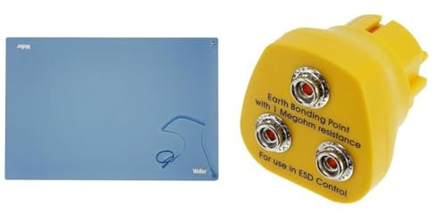 Weller T0051403699 Antistatische ESD Premium Tisch-Lötmatten Set, 900 x 600 mm, Blaue Lötmattensatz & Safeguard EP1240-13 ESD Erdungsstecker, Druckknopf, 3mm x 10mm, Gelb