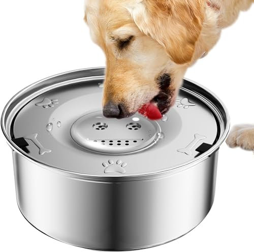 Kunlunloor Wassernapf für Hunde, auslaufsicher 3L Edelstahl, Futternapf für große Hunde, langsames Trinken, spritzwassergeschützt, Wasserspender, schwimmender Napf, schmutzfrei (3L)