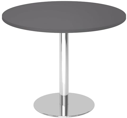 bümö Besprechungstisch, Esstisch groß, Tisch rund 100x100 cm in Graphit, Gestell: verchromt - großer Rundtisch für 2 Personen mit Holz-Platte, Säule aus Metall, Konferenztisch, Bistrotisch