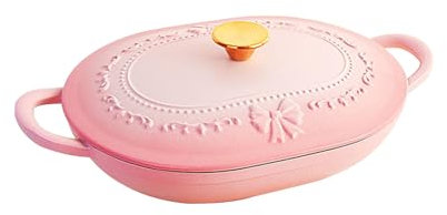 Meoky Marmite en Fonte émaillée, poêle en Fonte antiadhésive, marmite Domestique, marmite à Fond Plat, marmite,Rose