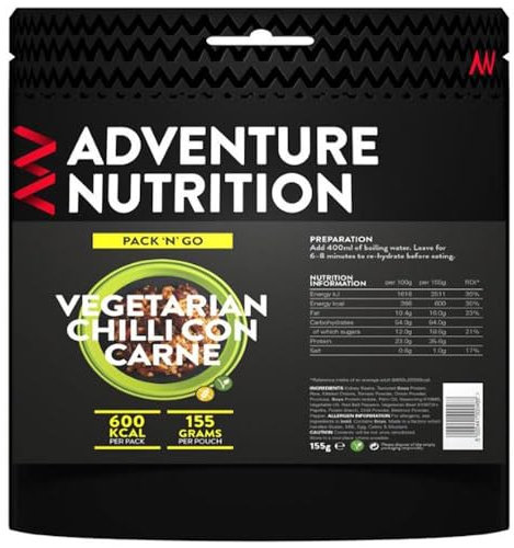 Adventure Nutrition Pack N Go 600Kcal Freeze Dried Food Vegetarian Chilli Con Carne - Camping, Hiking, Ready Meals, Survival Kits, Emergency Food