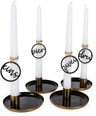 Logbuch-Verlag Weihnachten Geschenkidee Deko Adventskranz Metall mit Vier Kerzen und Adventszahlen aus Holz 1 2 3 4 Gold weiß schwarz
