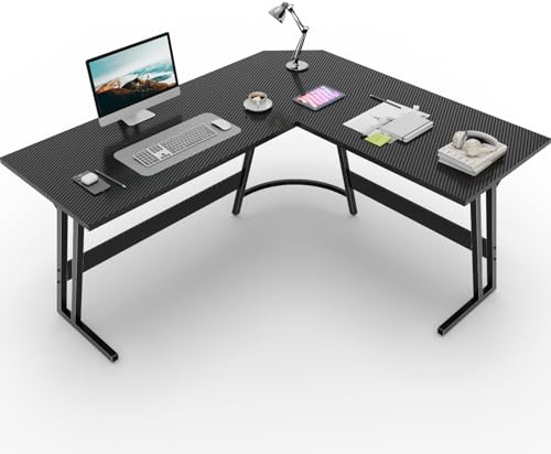 Devoko Bureau Angle en Forme L 150 × 130cm, Table d'Ordinateur Gaming, Facile à Assembler (Carbone Noir)