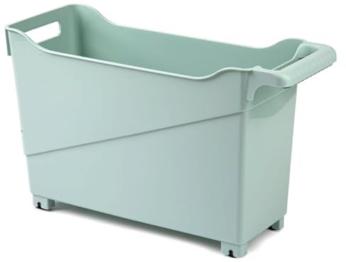 Tradineur - Carrito de plástico con Ruedas y asa - N.º 1 - Cesta Organizadora para Productos de Limpieza, Baño, Cocina - Color Verde Pastel
