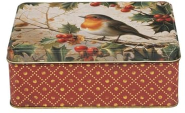Elite tins Christmas Robin Deep Rectangular Tin- 195 x 154 x 75mm