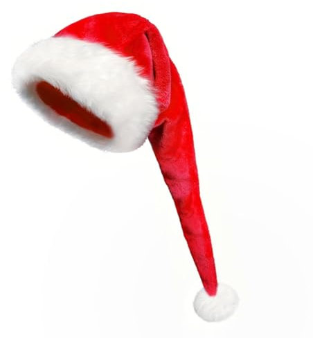 FiveMileBro Cappelli di Babbo Natale, Cappello Babbo Natale Lungo, Cappello Natale Adulti Peluche Unisex Adatto,per Le Feste di Natale (Rosso)