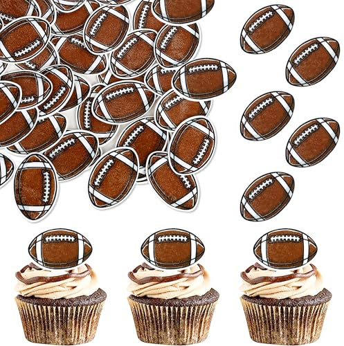 48 Pack Edible American Football Cupcake Toppers Edible Rugby Cupcake Decoratons Sport Ball Cupcake Picks for Football Themed Baby Shower Birthday Party Cake Decorations