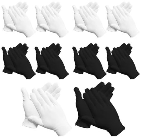 Zonoori 10 Stück Schwarze Weiße Dünne Baumwoll Handschuhe für Feuchtigkeitsspendend, Kosmetisches Ekzem, Hand-Spa, Schmuckinspektion