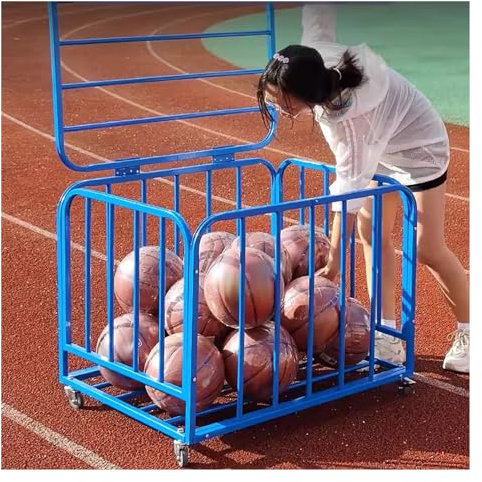 MYVVKIA Sports Ball Storage Stand Lockable Ball Storage Cart with Wheels, Heavy Duty Rolling Sports Equipment Organizer Stackable Ball Cage with Lid, Metal Basketballs Footballs