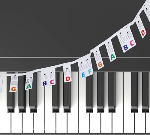 Piriuuo Piano Notes Guides, Piano Key Labels 88-Key Full Size Removable Piano Keyboard Note Labels Reusable Piano Keyboard Labels for Beginnners No Need Stickers (Rainbow Colors)