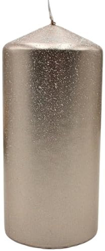 Hochwertige XL Dekokerze als Stumpen - Stumpenkerze, Haushaltskerze, Tafelkerze mit Glitterfinish in Cappuccino, Größe L/B/H: ca. 7 x 7 x 15 cm.
