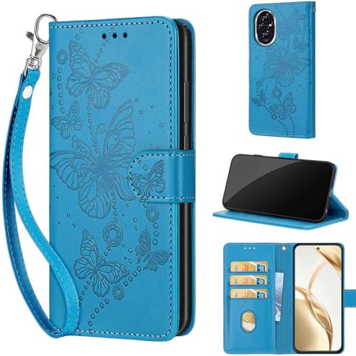 Cover per Honor 200, Pelle Portafoglio Chiusura Magnetica con Funzione Stand Antiurto Custodia Compatibile Honor 200 Blu