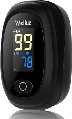Wellue Pulsoximeter, Blutsauerstoffmessgerät Finger, Fingerspitzen-Pulsoximeter für erwachsene Kinder, SP O2 PI Level und Herzfrequenzmesser
