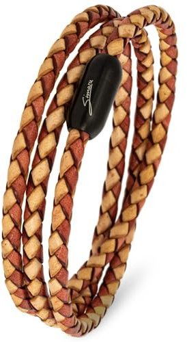 Simaru Lederarmband Made in Germany, Wickelarmband geflochten, Premium Leder aus Katalonien mit Magnetverschluss, wasserfest & hautverträglich 4mm